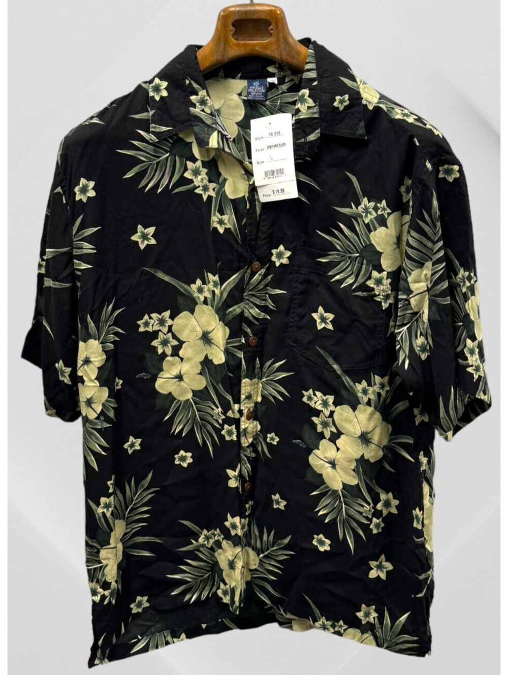 Hibiscus Collection Hawaii Shirt Adult Seni Pakis Black Hawaiian 100% Rayon L